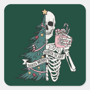 Christmas Sorta Scary Sorta Merry Funny Skeleton Square Sticker