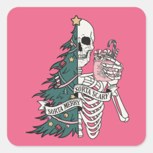 Christmas Sorta Scary Sorta Merry Funny Skeleton Square Sticker
