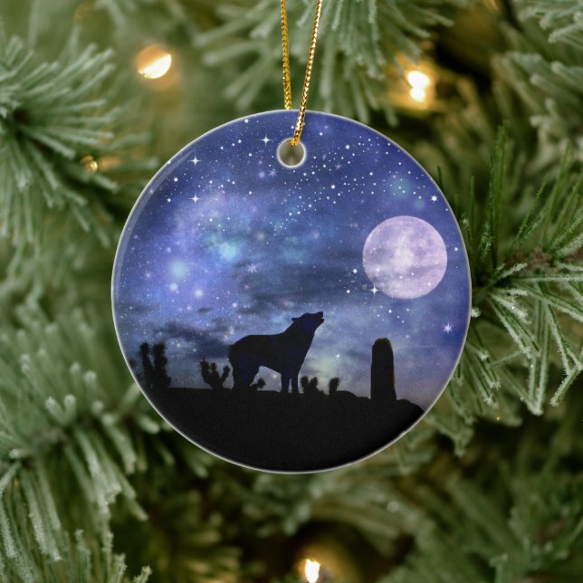 Christmas Southwestern Coyote and Cactus Ceramic Tree Decoration (Tree)