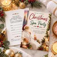 Christmas Spa Party Invitation with Santa Claus