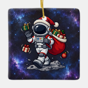 Christmas Space Santa with Floating Presents Ceramic Ornament
