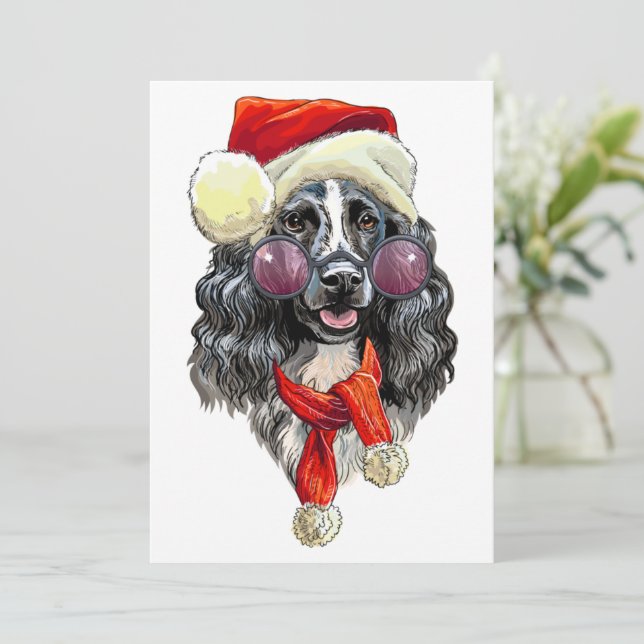 Christmas spaniel dog save the date (Standing Front)