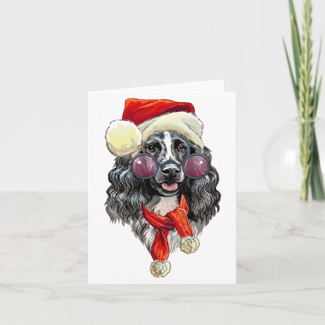 Christmas spaniel dog save the date announcement (Front)