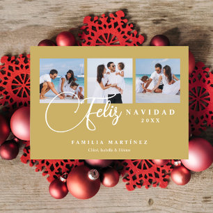 Christmas Spanish Cute 3 Multi Photo Collage Holiday Card