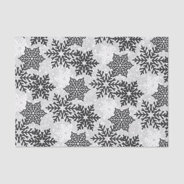 ⭐ Christmas Sparkle Black and White ❄ Snowflakes Tissue Paper (Front)