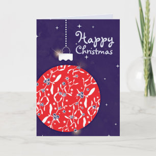 Christmas sparkle large bauble red/blue card