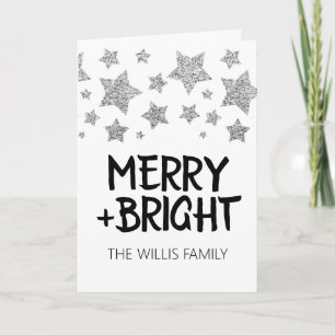 Christmas Sparkle Stars Merry bright Family name Card