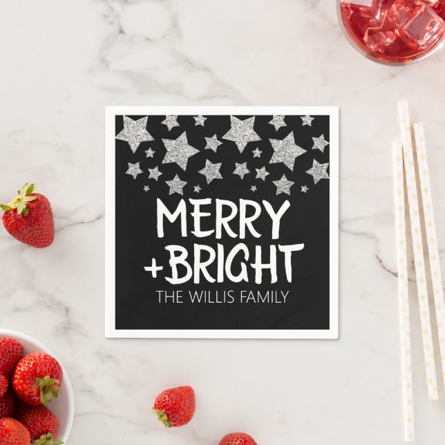Christmas Sparkle Stars Merry bright Family name Napkin (Insitu)