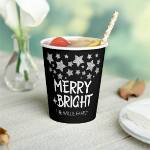 Christmas Sparkle Stars Merry bright Family name Paper Cups