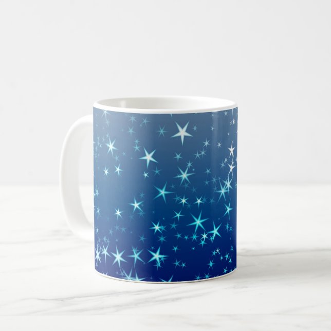 Christmas Sparkles Stars Blue Sky Coffee Mug (Front Left)