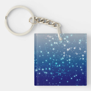 Christmas Sparkles Stars Blue Sky Key Ring