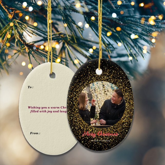 Christmas Sparkling Glitter Black Custom Photo Ceramic Tree Decoration (Creator Uploaded)