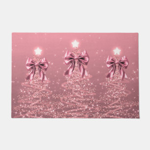 Christmas Sparkling Trees Blush Pink Faux Bow  Doormat
