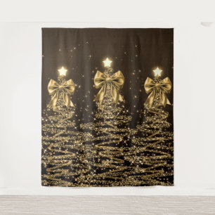 Christmas Sparkling Trees Gold Faux Bow Tapestry