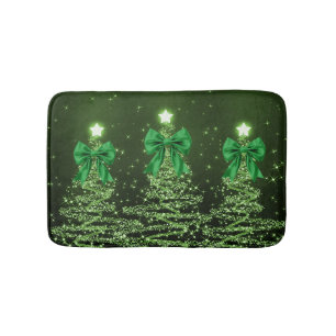 Christmas Sparkling Trees Green Faux Bow  Bath Mat
