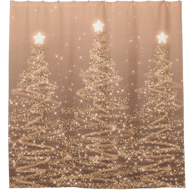 Christmas Sparkling Trees Metallic Copper  Shower Curtain (Front)