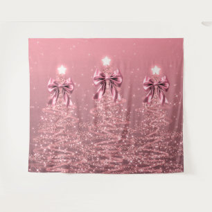 Christmas Sparkling Trees Pink Blush Faux Bow Tapestry