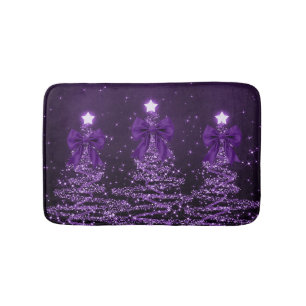 Christmas Sparkling Trees Purple Faux Bow Bath Mat