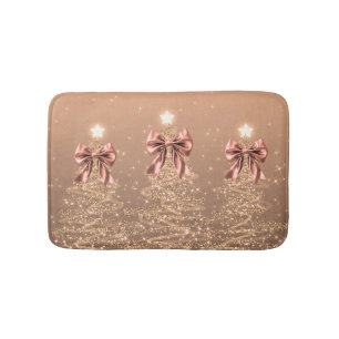 Christmas Sparkling Trees Rose Gold Faux Bow  Bath Mat