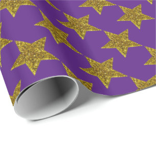 Christmas sparkly stars on dark violet wrapping paper