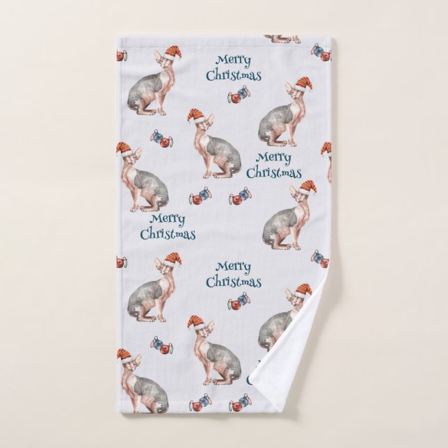 Christmas Sphynx Cat Gift, Xmas Holiday Decoration Hand Towel (Hand Towel)