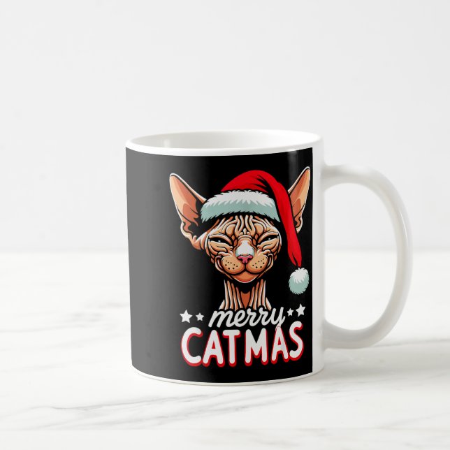 Christmas Sphynx Cat Merry Catmas Santa Hat Xmas  Coffee Mug (Right)