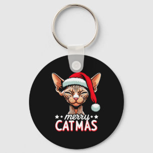 Christmas Sphynx Cat Merry Catmas Santa Hat Xmas Key Ring
