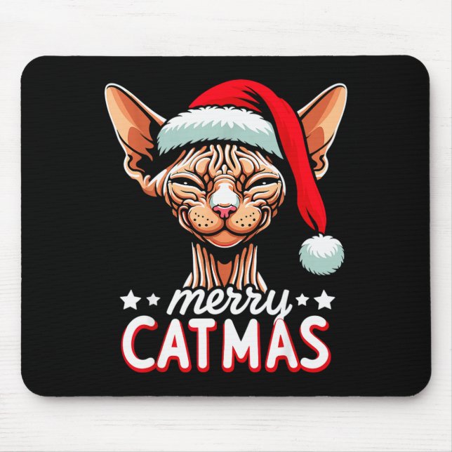 Christmas Sphynx Cat Merry Catmas Santa Hat Xmas  Mouse Pad (Front)