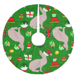 christmas sphynx cat santa sphinx  brushed polyester tree skirt