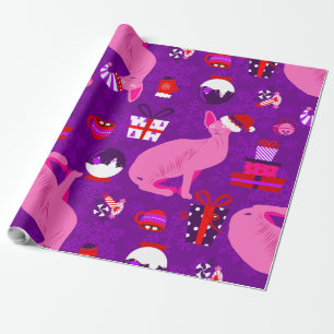 christmas sphynx cat santa sphinx pink wrapping paper
