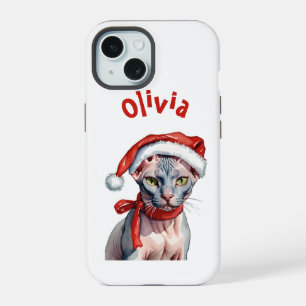 Christmas Sphynx cat Watercolor iPhone 15 Case