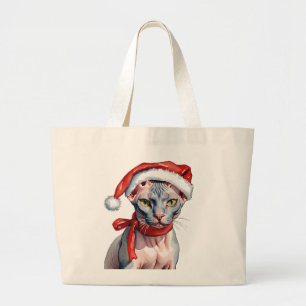Christmas Sphynx cat Watercolor Large Tote Bag