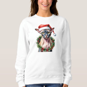 Christmas Sphynx cat Watercolor Sweatshirt