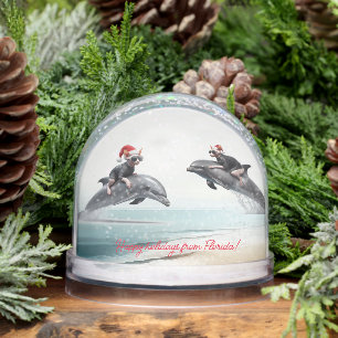 Christmas Sphynx Riding Dolphin Snowglobe