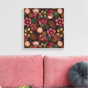 Christmas Spice & Floral Botanical Pattern Canvas Print