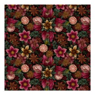 Christmas Spice & Floral Botanical Pattern Poster