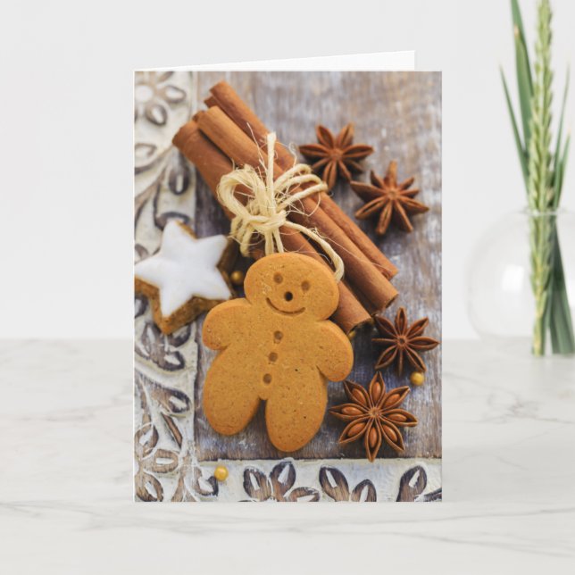 Christmas Spices, Ginger And Anise Stars Holiday Card (Front)