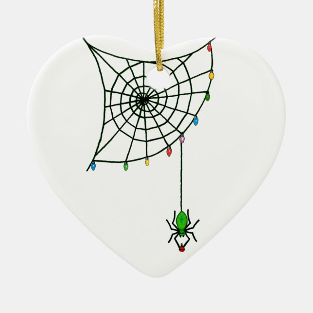 Christmas Spider Web Lights Goth Holiday Ceramic Tree Decoration (Front)