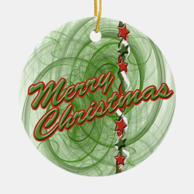 Christmas Spirals & Stars Ceramic Tree Decoration (Front)