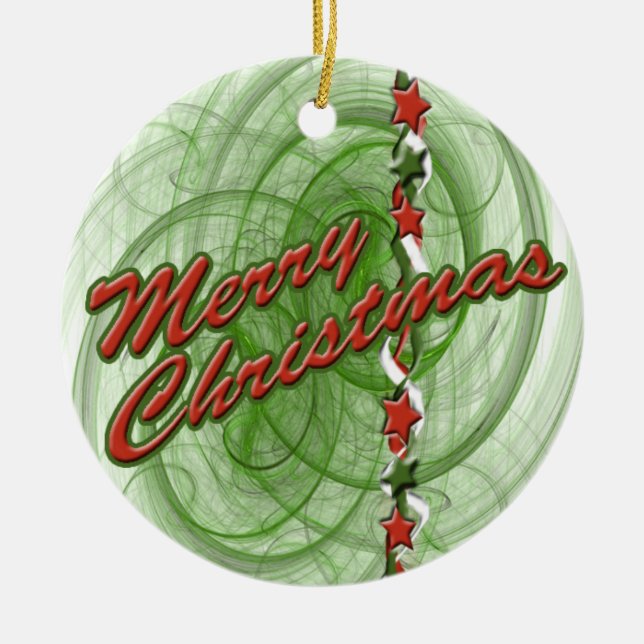 Christmas Spirals & Stars Ceramic Tree Decoration (Front)