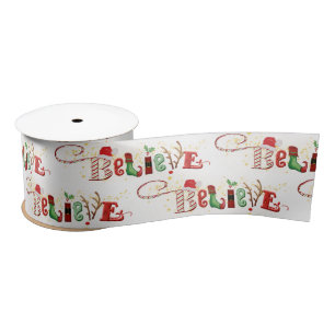 Christmas Spirit BELIEVE Festive Traditional Satin Ribbon