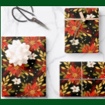 Christmas Spirit Floral Red Green Gold  Wrapping Paper Sheet<br><div class="desc">In the Christmas Spirit Floral Red Green Gold against a black background -- a standout for gift wrapping.</div>