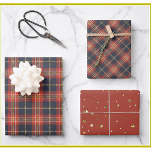 Christmas Spirit Plaids & Sparkle Gold Trim    Wrapping Paper Sheet