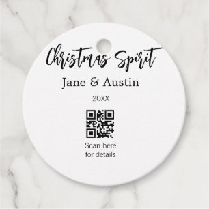 Christmas Spirit wedding couple name QR scan date Favour Tags