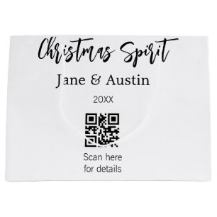 Christmas Spirit wedding couple name QR scan date Large Gift Bag