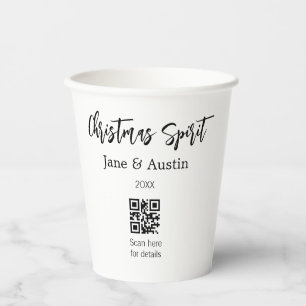 Christmas Spirit wedding couple name QR scan date Paper Cups