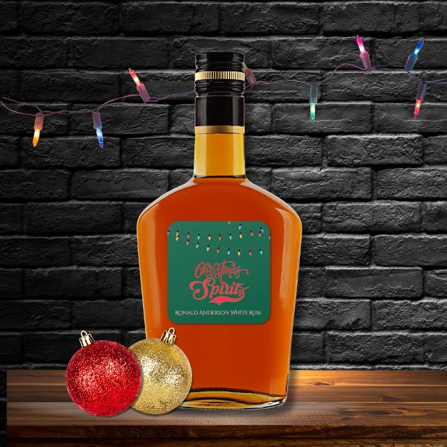 Christmas Spirits Custom Name Holiday Lights Green Square Sticker (Creator Uploaded)