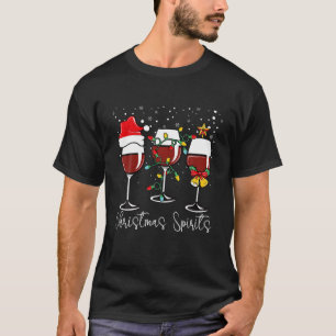 Christmas Spirits Funny Glasses Of Wine Santa Hat T-Shirt