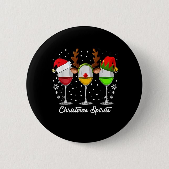Christmas Spirits Glasses Of Wine Xmas Funny Holid 6 Cm Round Badge (Front)