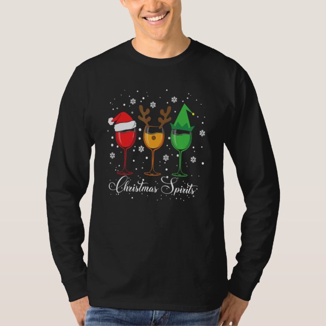Christmas Spirits Glasses Of Wine Xmas Holidays Pa T-Shirt (Front)